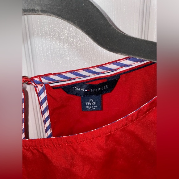 Tommy Hilfiger Red Blouse with Long Flare Sleeves, Size XS. - Picture 3 of 3